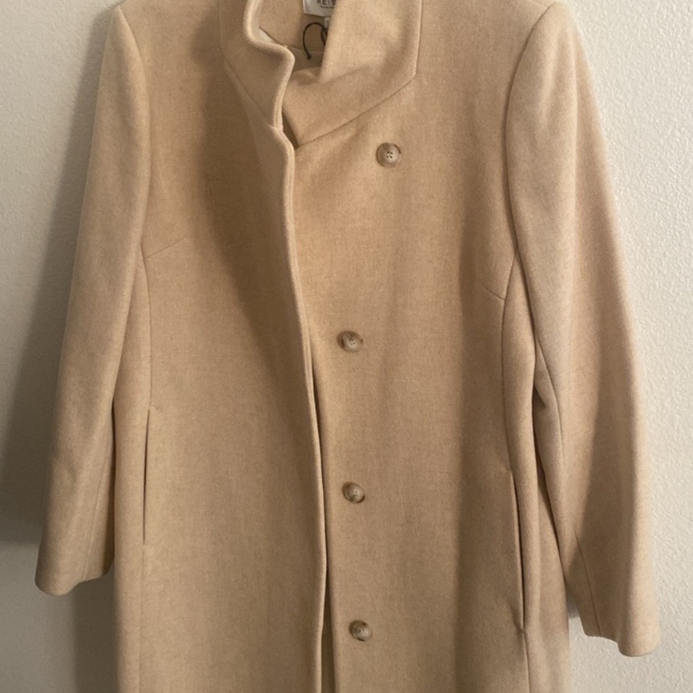 REISS Marcie Wool Blend Mid Length Coat Stone Color - Picture 15 of 16